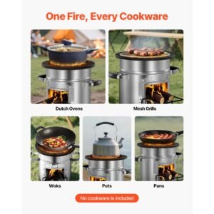camping rocket stove, wood burning portable rocket stove with carrying bag for backpacking, stainless steel, single door, burn wood, twigs or sticks for outdoor cooking, backyard, camp cooking