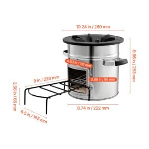 camping rocket stove, wood burning portable rocket stove with carrying bag for backpacking, stainless steel, single door, burn wood, twigs or sticks for outdoor cooking, backyard, camp cooking