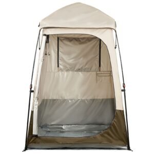 camping shower tent, 1 room, foldable privacy tent changing room with ground stakes, ropes, carry bag, and crossbar, 210d oxford fabric with silver coating, for camping, beach, and fishing