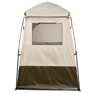 camping shower tent, 1 room, foldable privacy tent changing room with ground stakes, ropes, carry bag, and crossbar, 210d oxford fabric with silver coating, for camping, beach, and fishing