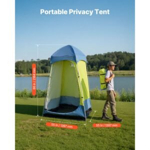 camping shower tent, 1 room, portable privacy tent changing room with ground stakes, ropes, carry bag, and steel poles, 200d oxford fabric with silver coating, for camping, beach, fishing