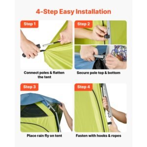 camping shower tent, 1 room, portable privacy tent changing room with ground stakes, ropes, carry bag, and steel poles, 200d oxford fabric with silver coating, for camping, beach, fishing