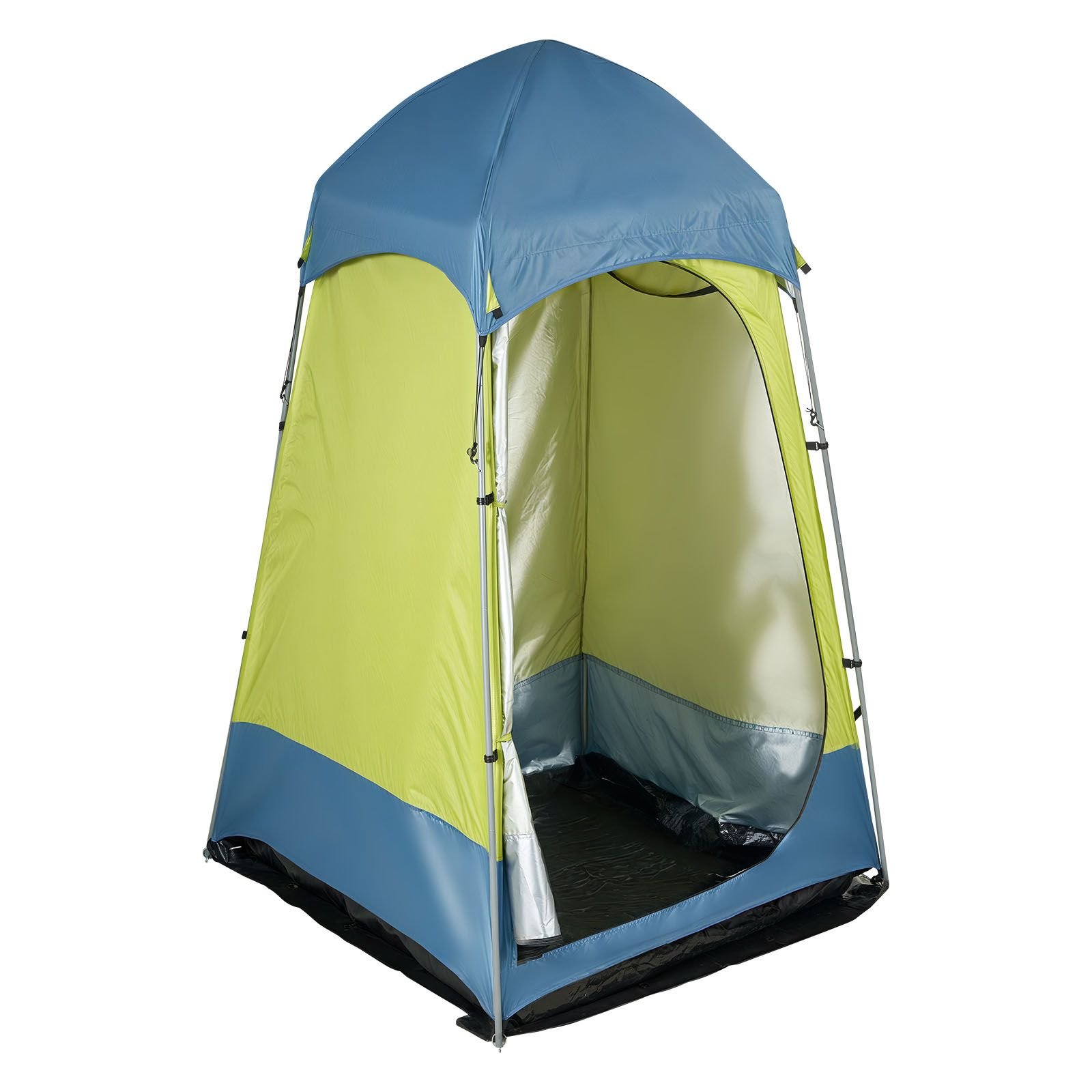 camping shower tent, 1 room, portable privacy tent changing room with ground stakes, ropes, carry bag, and steel poles, 200d oxford fabric with silver coating, for camping, beach, fishing