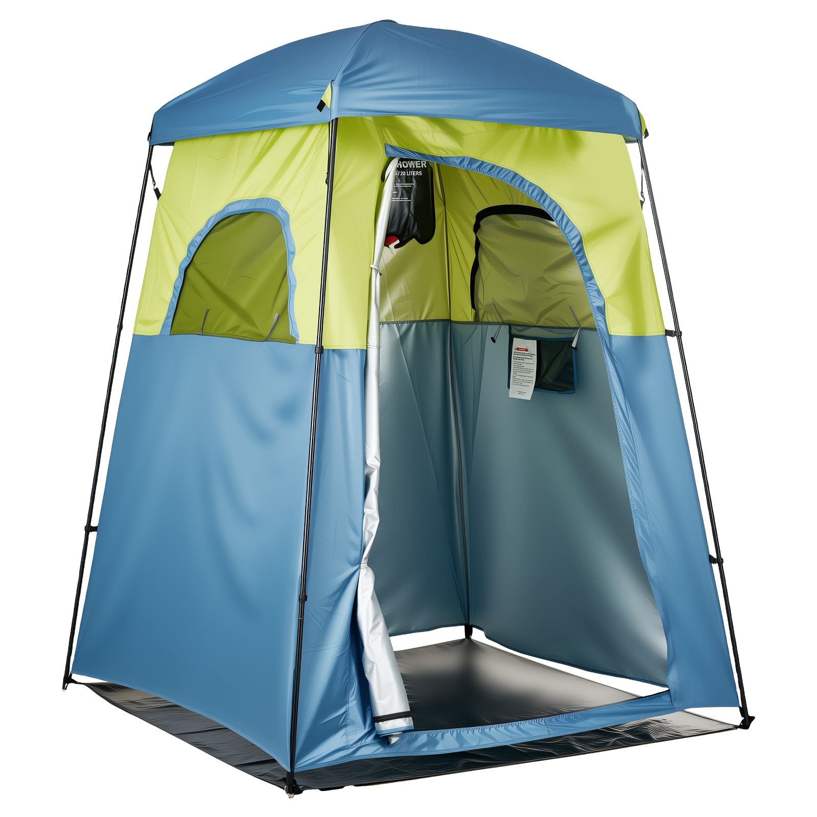 camping shower tent, 1 room, portable privacy tent changing room with shower bag, ground stakes, ropes, carry bag, and support poles, 150d oxford fabric with silver coating, for camping, fishing