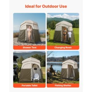 camping shower tent, 2 room foldable portable privacy tent changing room with ground stakes, ropes, and carry bag, 150d oxford fabric with silver coating, for camping, beach, and fishing