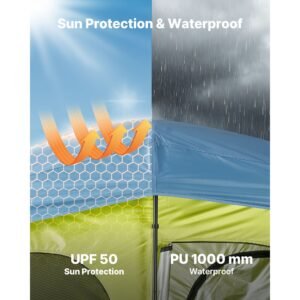 camping shower tent, 2 room portable privacy tent changing room with shower bag, ground stakes, ropes, carry bag, and support poles, 150d oxford fabric with silver coating, for camping, fishing