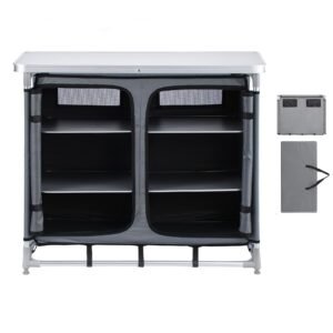 Camping Storage Cabinet, Outdoor Portable Aluminum Lightweight Table, Quick Set-up Compact Kitchen Cook Station, with 6 Shelves and Carry Bag, for Picnic, BBQ, Party, Camping, RV Traveling
