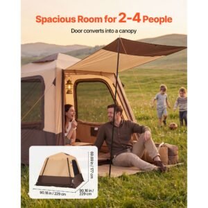 camping tent, 4 person inflatable cabin tent with rechargeable pump, tpu air tube & 5 large mesh windows, portable easy setup waterproof with carry bag for family outdoor camping & hiking, beige