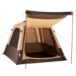Camping Tent, 4 Person Inflatable Cabin Tent with Rechargeable Pump, TPU Air Tube & 5 Large Mesh Windows, Portable Easy Setup Waterproof with Carry Bag for Family Outdoor Camping & Hiking, Beige