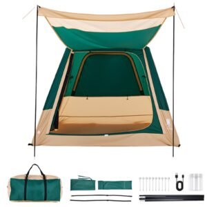 Camping Tent, 4 Person Inflatable Cabin Tent with Rechargeable Pump, TPU Air Tube & 5 Large Mesh Windows, Portable Easy Setup Waterproof with Carry Bag for Family Outdoor Camping & Hiking, Green