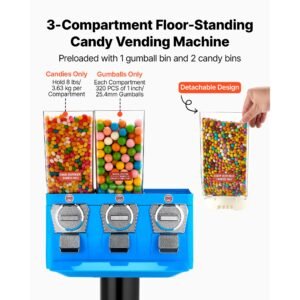 candy vending machine, triple compartment candy vending machine with stand, gumball & candies vendings machines with built in cash box, detachable, vintage candies dispenser for shops, arcades