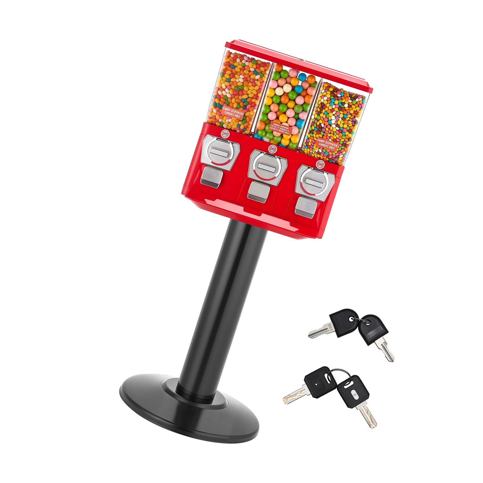 candy vending machine, triple compartment candy vending machine with stand, gumball & candies vendings machines with built in cash box, detachable, vintage candies dispenser for shops, arcades
