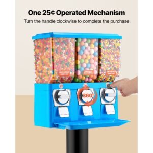 candy vending machine, triple compartment candy vending machine with stand, gumball & candies vendings machines with built in cash box, detachable, vintage candies dispenser for shops, arcades