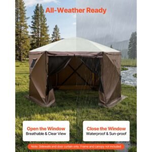 canopy sidewalls, 5.67 x 4.85 ft, canopy tent walls with waterproof and sunlight protection, 1 zippered door & 2 windows design for outdoor event tents, vendor booths (6 sidewalls only, brown)
