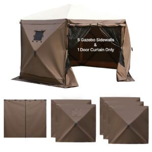 Canopy Sidewalls, 5.67 x 4.85 ft, Canopy Tent Walls with Waterproof and Sunlight Protection, 1 Zippered Door & 2 Windows Design for Outdoor Event Tents, Vendor Booths (6 Sidewalls Only, Brown)