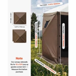 canopy sidewalls, 5.67 x 4.85 ft, canopy tent walls with waterproof and sunlight protection layer, one sided window design, fit for outdoor event tents, vendor booths (3 sidewalls only, brown)
