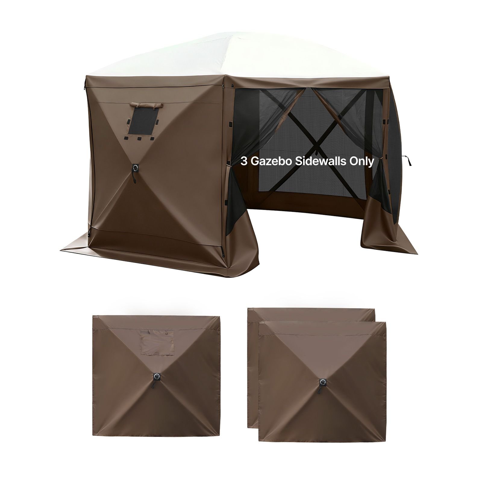 canopy sidewalls, 5.67 x 4.85 ft, canopy tent walls with waterproof and sunlight protection layer, one sided window design, fit for outdoor event tents, vendor booths (3 sidewalls only, brown)