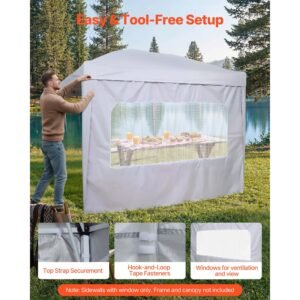 canopy sidewalls, fit for 10 x 10 ft pop up canopy tent, tent side walls with waterproof and sunlight protection layer for outdoor event tents, vendor booths, camping (1 sidewall only, white)