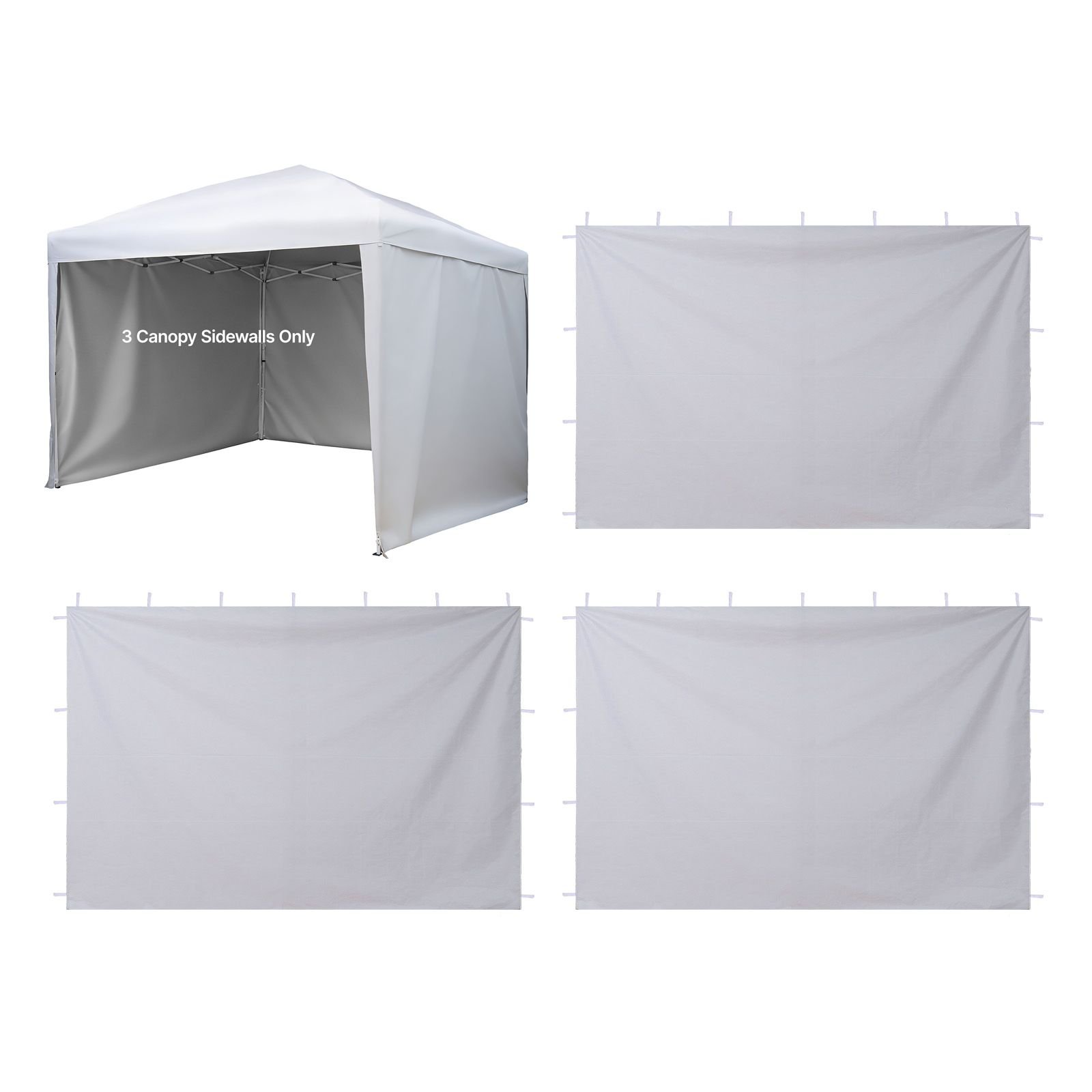 canopy sidewalls, fit for 10 x 10 ft pop up canopy tent, tent side walls with waterproof and sunlight protection layer for outdoor event tents, vendor booths, camping (3 sidewalls only, white)