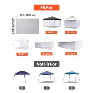 canopy sidewalls, fit for 10 x 10 ft pop up canopy tent, tent side walls with waterproof and sunlight protection layer for outdoor event tents, vendor booths, camping (4 sidewalls only, white)