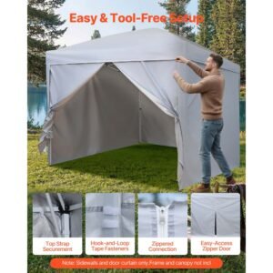 canopy sidewalls, fit for 10 x 10 ft pop up canopy tent, tent side walls with waterproof and sunlight protection layer for outdoor event tents, vendor booths, camping (4 sidewalls only, white)