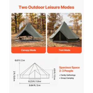 canvas bell tent, 4 seasons 9.84 ft yurt tent for camping with stove jack, canvas breathable holds up to 3 people with zipped detachable floor, for family camping glamping outdoor hunting party