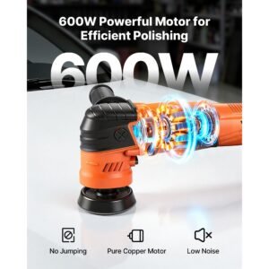 car buffer polisher, 1.2"/2"/3" rotary polisher buffer, 600w 6 variable speeds 1000 4500rpm car polisher waxer kit for cars detailing, waxing, polishing, scratch removal
