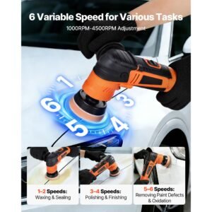 car buffer polisher, 1.2"/2"/3" rotary polisher buffer, 600w 6 variable speeds 1000 4500rpm car polisher waxer kit for cars detailing, waxing, polishing, scratch removal