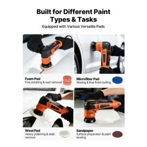 car buffer polisher, 1.2"/2"/3" rotary polisher buffer, 600w 6 variable speeds 1000 4500rpm car polisher waxer kit for cars detailing, waxing, polishing, scratch removal
