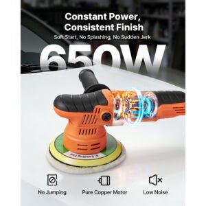 car buffer polisher, 6 inch dual action polisher buffer waxer, 650w 6 variable speeds 2000 6800rpm random orbital polisher kit for cars detailing, waxing, polishing