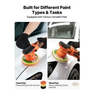 car buffer polisher, 6 inch dual action polisher buffer waxer, 650w 6 variable speeds 2000 6800rpm random orbital polisher kit for cars detailing, waxing, polishing