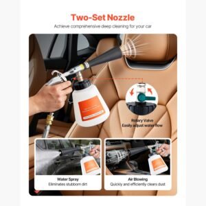 car cleaning gun, 6 9.2 bar high pressure air blow gun with 2 set nozzles & 1l liquid bottle, vortex cleaning gun, quickly blasts dirt and dust from surface, suitable for 1/4 npt air compressor