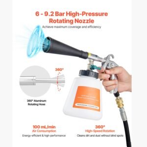 car cleaning gun, 6 9.2 bar high pressure air blow gun with 2 set nozzles & 1l liquid bottle, vortex cleaning gun, quickly blasts dirt and dust from surface, suitable for 1/4 npt air compressor