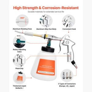 car cleaning gun, 6 9.2 bar high pressure air blow gun with 2 set nozzles & 1l liquid bottle, vortex cleaning gun, quickly blasts dirt and dust from surface, suitable for 1/4 npt air compressor