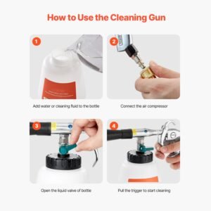 car cleaning gun, 6 9.2 bar high pressure air blow gun with 2 set nozzles & 1l liquid bottle, vortex cleaning gun, quickly blasts dirt and dust from surface, suitable for 1/4 npt air compressor