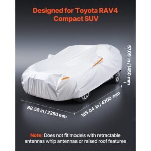 car cover, car cover waterproof for toyota rav4 compact suv, custom fit all weather sun rain wind frost dust snow protection full exterior covers with door zipper and cotton lining, silver