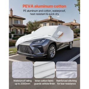 car cover, car cover waterproof for toyota rav4 compact suv, custom fit all weather sun rain wind frost dust snow protection full exterior covers with door zipper and cotton lining, silver
