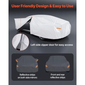 car cover, car cover waterproof for toyota rav4 compact suv, custom fit all weather sun rain wind frost dust snow protection full exterior covers with door zipper and cotton lining, silver