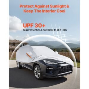 car cover, car cover waterproof for toyota rav4 compact suv, custom fit all weather sun rain wind frost dust snow protection full exterior covers with door zipper and cotton lining, silver