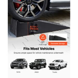 car ramps, 2 pcs 16000 lbs gvw capacity, 6.7 in lift height, portable high profile car service ramps for home garage maintenance and oil changes, heavy duty for truck suv vehicle repair, black