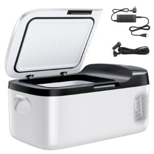 Car Refrigerator, DC 12/24V AC100-240V Compressor Electric Cooler, -4°F to 68°F Car Fridge with APP Control, 16 QT Cars Freezer for RVs, Campsites, Boats, Camping, Fishing, 60W Portable Freezer