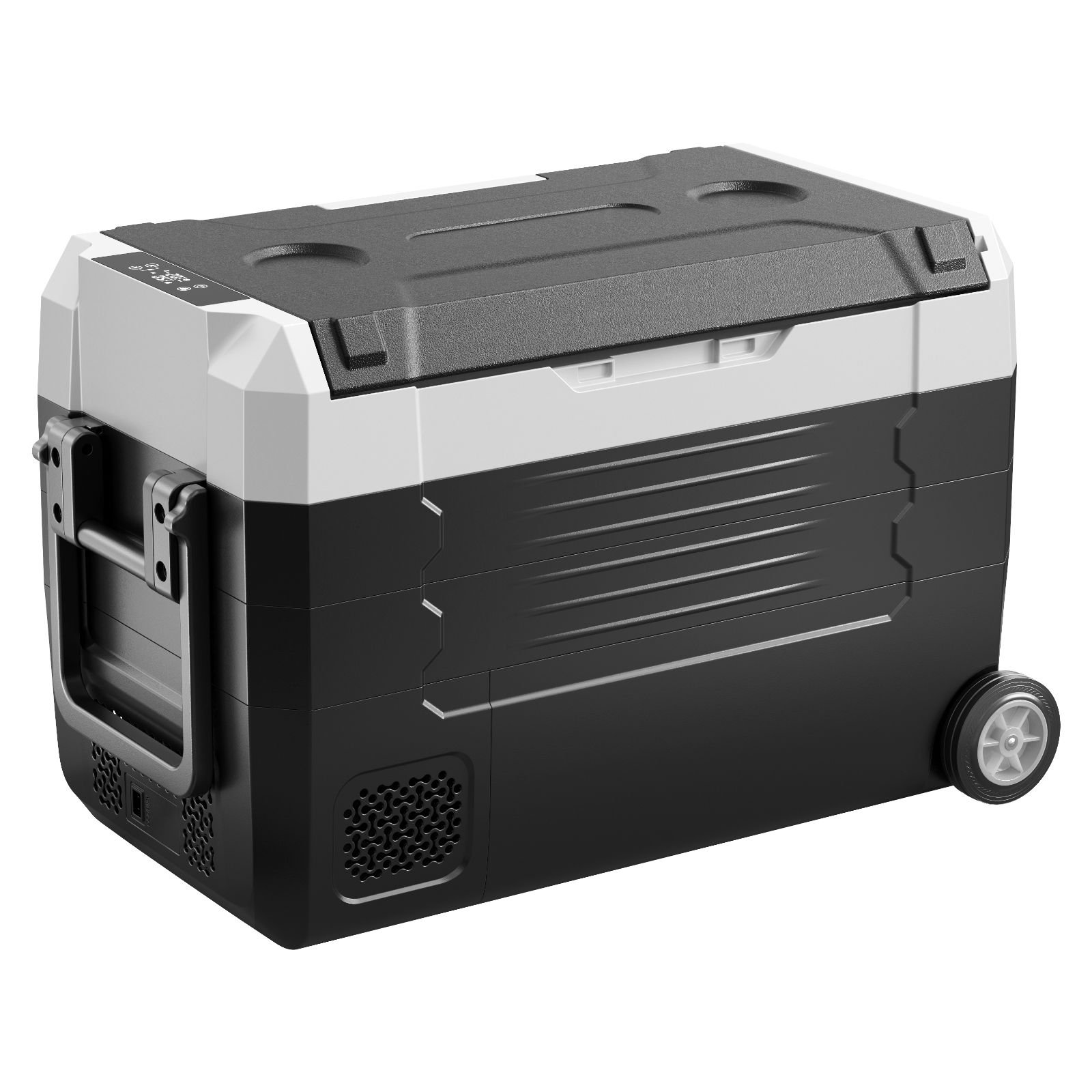 car refrigerator, dc 12/24v ac100 240v compressor electric cooler, 4°f to 68°f truck refrigerator with app control, wheels & dual zone, 37 qt cars cooler for rvs, boats, camping, fishing