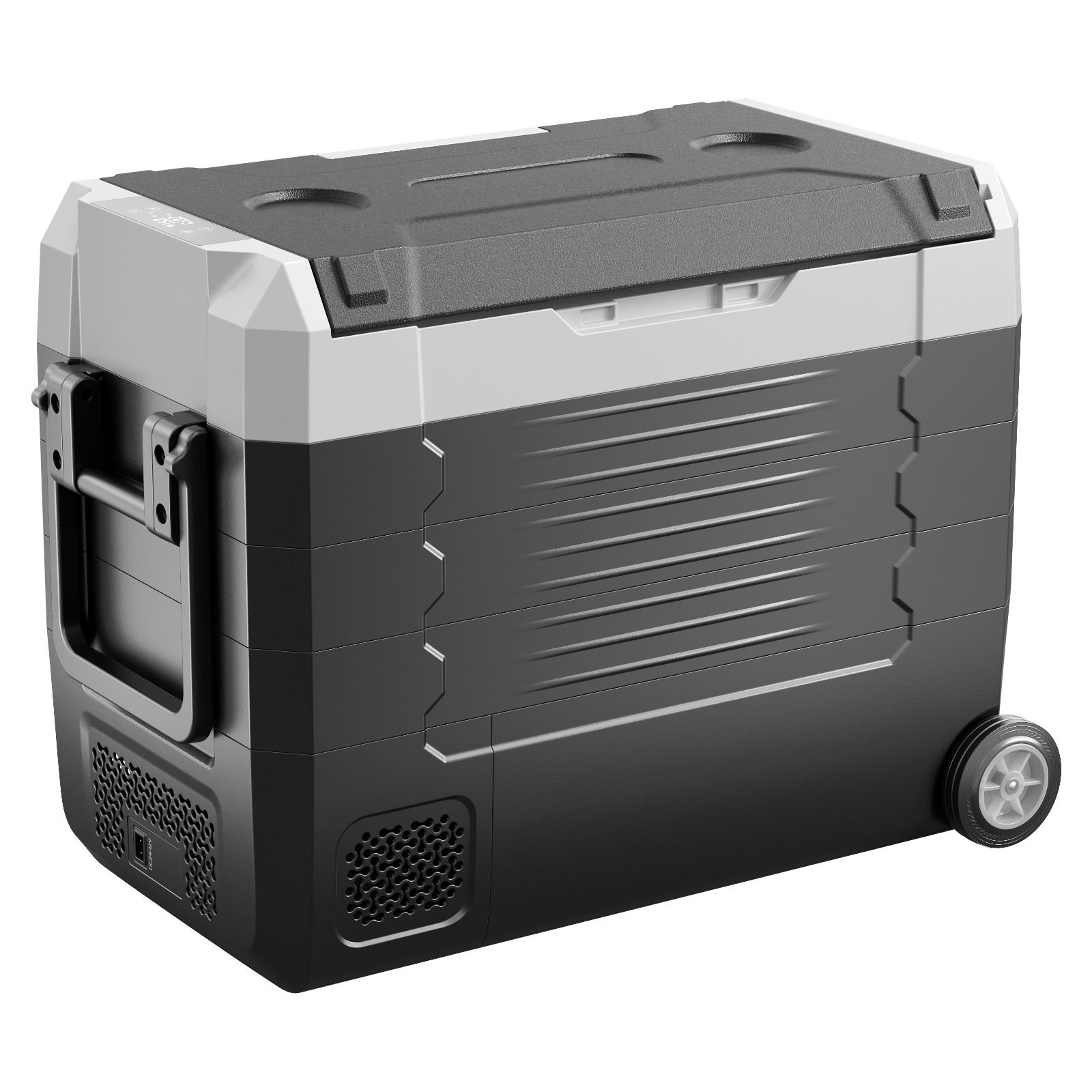 car refrigerator, dc 12/24v ac100 240v compressor electric cooler, 4°f to 68°f truck refrigerator with app control, wheels & dual zone, 48 qt cars cooler for rvs, boats, camping, fishing