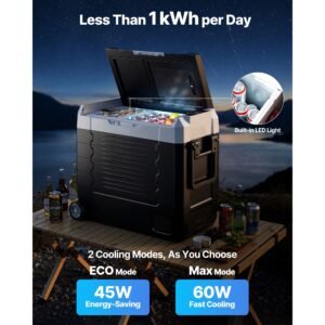 car refrigerator, dc 12/24v ac100 240v compressor electric cooler, 4°f to 68°f truck refrigerator with app control, wheels & dual zone, 58 qt cars cooler for rvs, boats, camping, fishing
