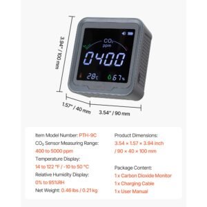 carbon dioxide monitor, co2 controller with temperature and humidity display, ndir sensor, carbon dioxide detector for bedside, home, office, car, lightweight & portable