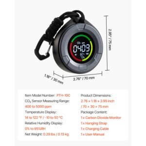 carbon dioxide monitor, co2 controller with temperature and humidity display, ndir sensor, co2 sensor for outdoors, home, office, car, lightweight & portable