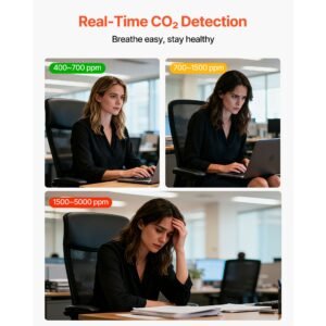 Carbon Dioxide Monitor, CO2 Controller with Temperature and Humidity Display, NDIR Sensor, CO2 Sensor for Outdoors, Home, Office, Car, Lightweight & Portable