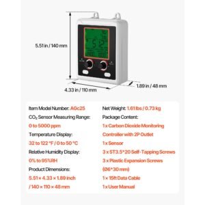 carbon dioxide monitoring controller, dual outlets carbon dioxide controller, co2 meter monitor day and night detection feature, ndir co2 sensor for green house, laboratories, classrooms, home