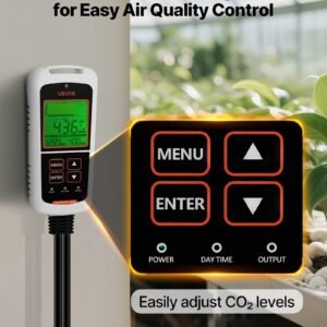 carbon dioxide monitoring controller, dual outlets co2 monitor & controller, carbon dioxide sensor day and night detection feature, ndir co2 sensor for greenhouse, laboratories, classrooms, home