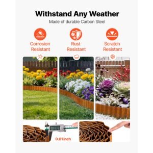 carbon steel landscape edging, 40 ft x 6 in steel edging for landscaping with gloves, easy to install bendable metal strips, metal garden edge border for flower bed, yard pathway, rust